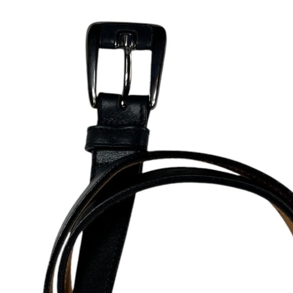 Tanner Italian Black Leather Belt Silvertone Buckle Size Medium Made in Italy - Picture 2 of 12